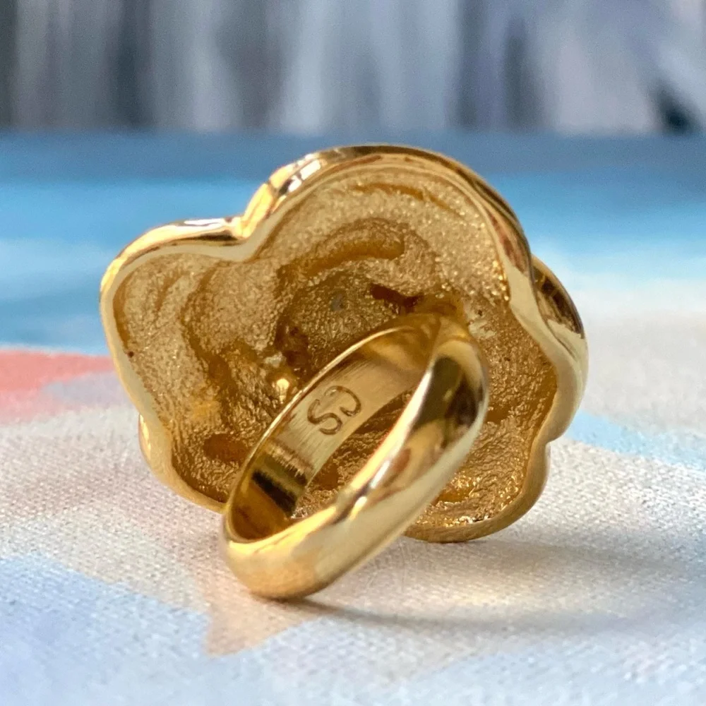 VTG ST. JOHN 24K Gold Plated Camellia Rose Ring Size 8 *RARE* - Picture 4 of 5